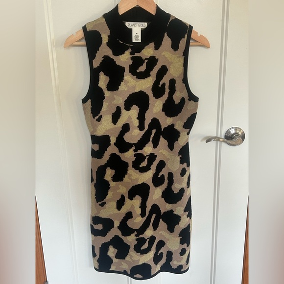 Planet Gold Plus Size Leopard Print Bodycon Dress Black Combo Size M - Picture 1 of 4